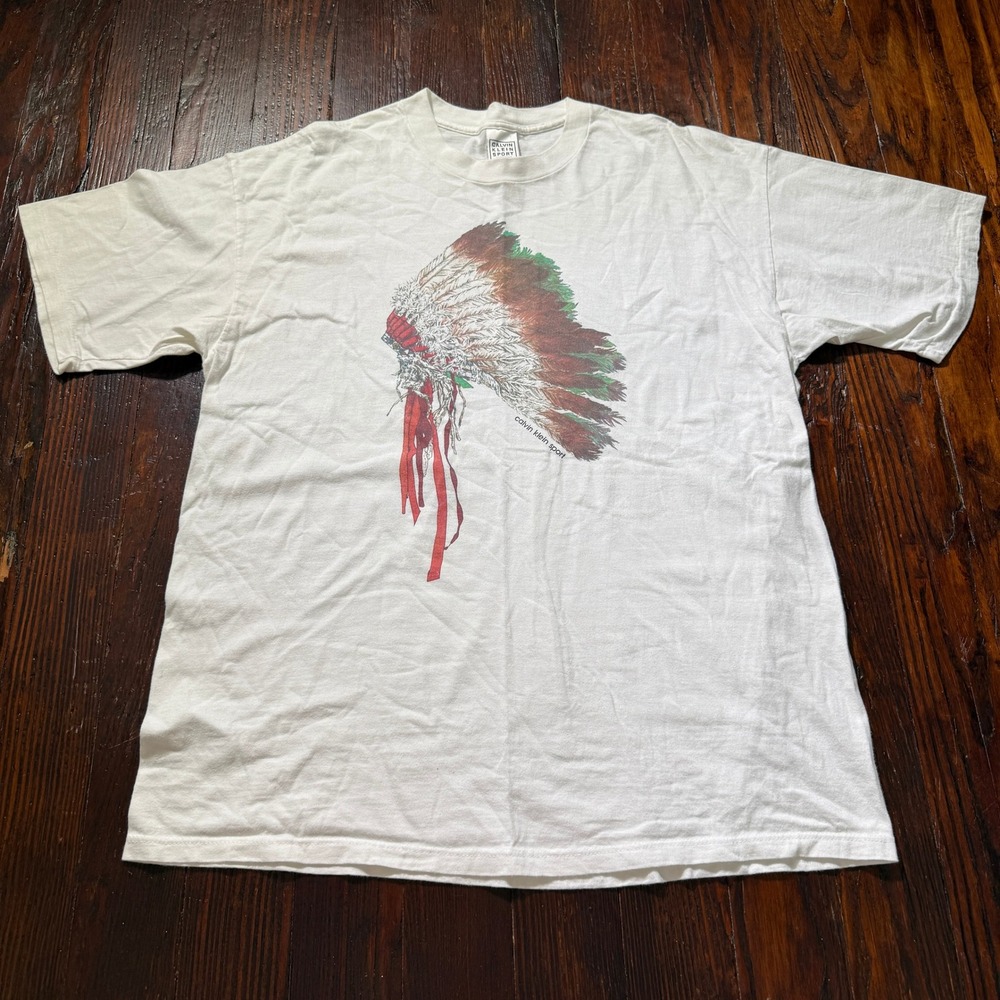 Calvin Klein Sport T‎ Shirt Mens XL Vintage Headdress Graphic USA Single Stitch